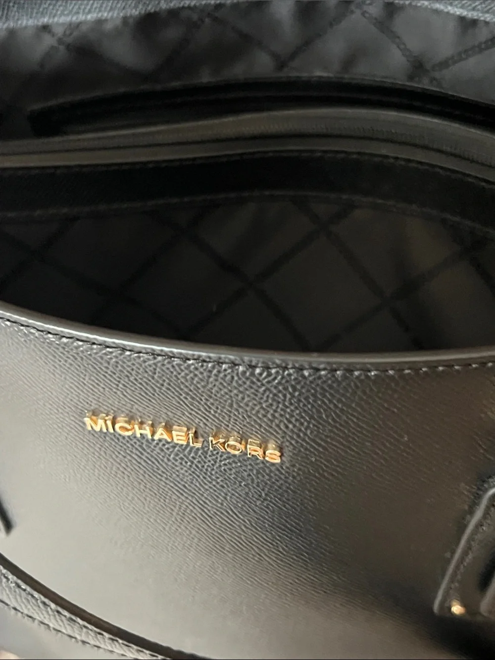 Michael Kors Black Saffiano Shoulder Tote with Gold Hardware